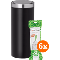 Koop met korting - Brabantia Touch Bin 30 Liter Matt Black + Vuilniszakken (120 stuks)