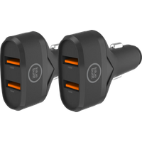 Koop met korting - BlueBuilt Quick Charge Autolader met 2 Usb A Poorten 18W Zwart Duo Pack